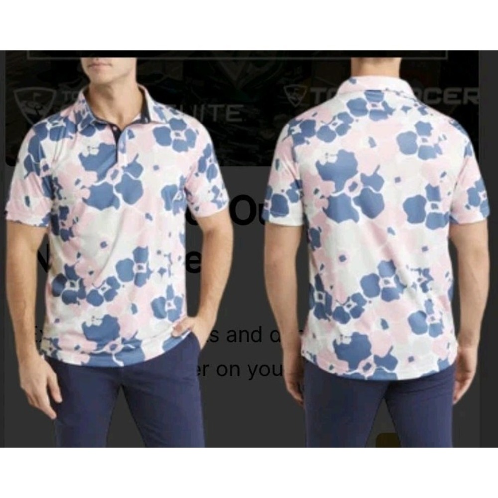 New Swannies Ace Golf Men L Camo Flamingo Mint Polo Shirt Pink Casual Sport